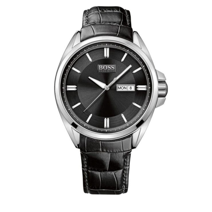 Hugo Boss Watch 1512874- Black Leather with Round Black Dial Men Watch
