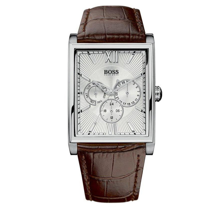 Hugo Boss Watch 1512402- Brown Leather with Rectangular White Dial Men Watch