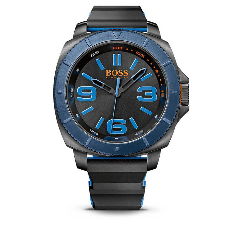 Hugo Boss Watch 1513108- Black Silicon with Round Black Dial & Blue Accents Men Watch