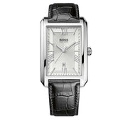Hugo Boss Watch 1513027- Ambassador Black Leather with Rectangular Silver Dial Men Watch