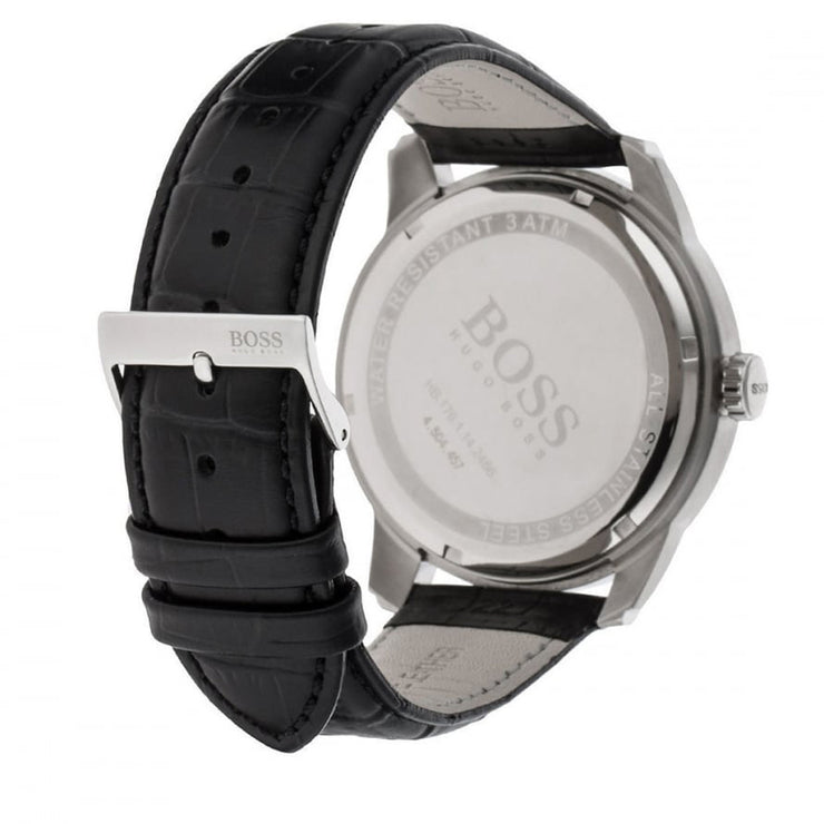 Hugo Boss Watch 1512767- Black Leather with Round Black Dial Men Watch