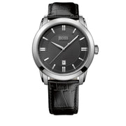 Hugo Boss Watch 1512767- Black Leather with Round Black Dial Men Watch