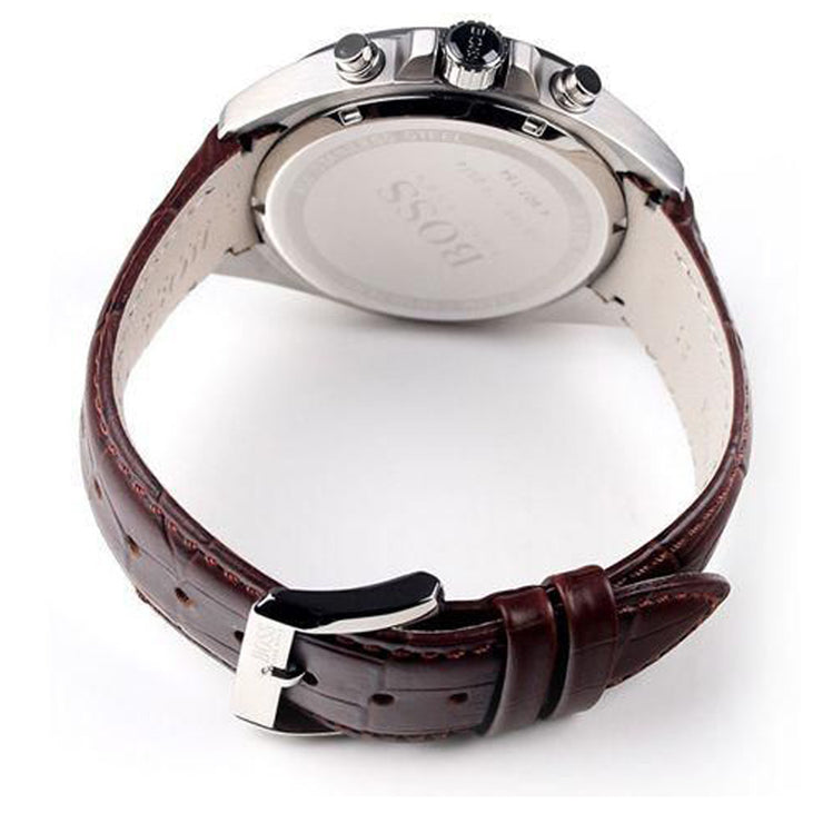 Hugo Boss Watch 1513035- Brown Leather with Round Black Dial Chronograph Men Watch