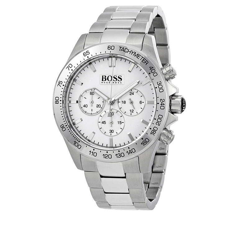 Hugo Boss Watch 1512962- Stainless Steel with Round White Dial Chronograph Men Watch