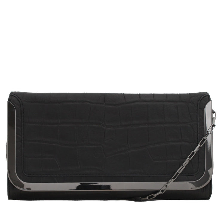 Botkier Croc Embossed Leather Misha Foldover Chain Strap Clutch