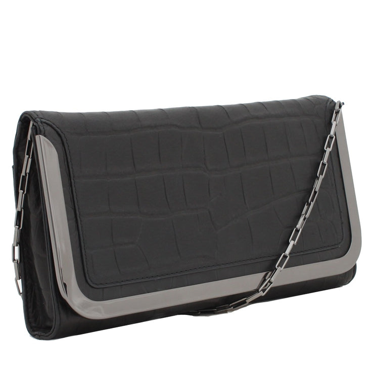 Botkier Croc Embossed Leather Misha Foldover Chain Strap Clutch