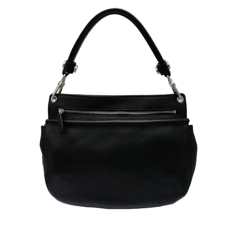 Furla Pebbled Leather Groove Small Shoulder Bag- Black