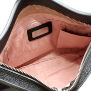 Furla Pebbled Leather Groove Small Shoulder Bag- Black