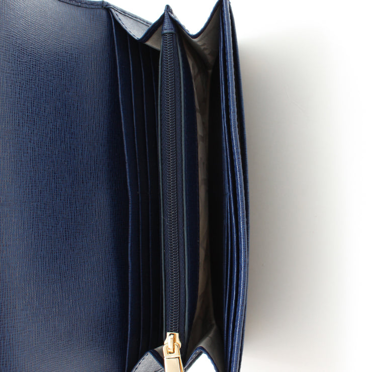 Furla Saffiano Leather Bi-Fold Continental Wallet- Navy