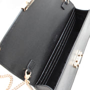 Furla Saffiano Leather Small Flap Bag with Chain- Onyx