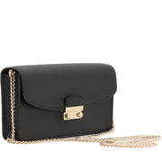Furla Saffiano Leather Small Flap Bag with Chain- Onyx