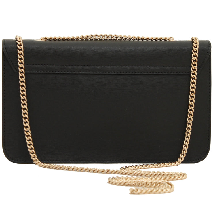 Furla Saffiano Leather Flap Bag with Chain- Onyx