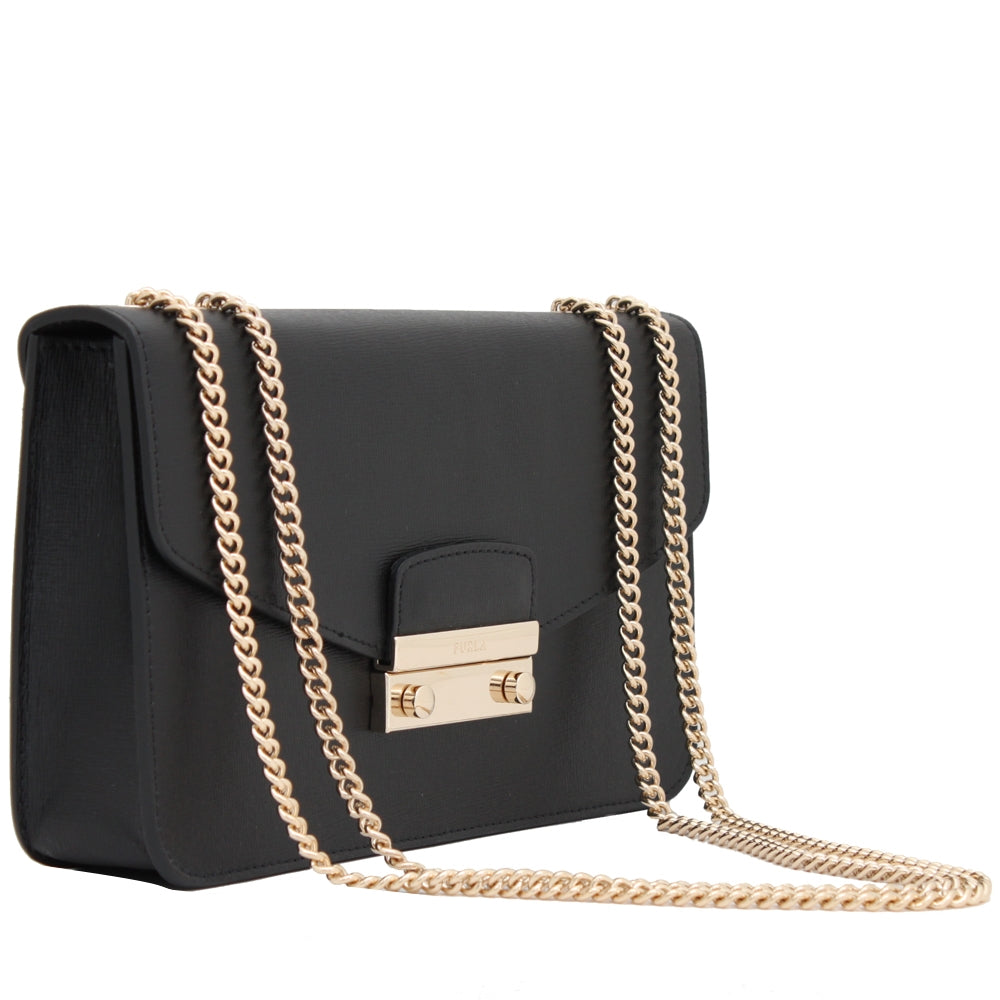 Furla Saffiano Leather Flap Bag with Chain PinkOrchard