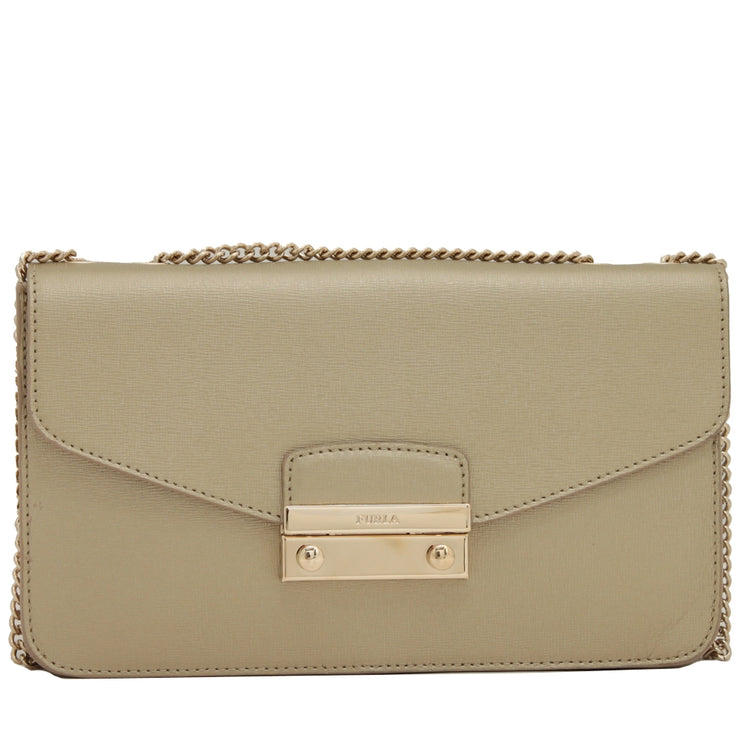 Furla Saffiano Leather Flap Bag with Chain- Gold