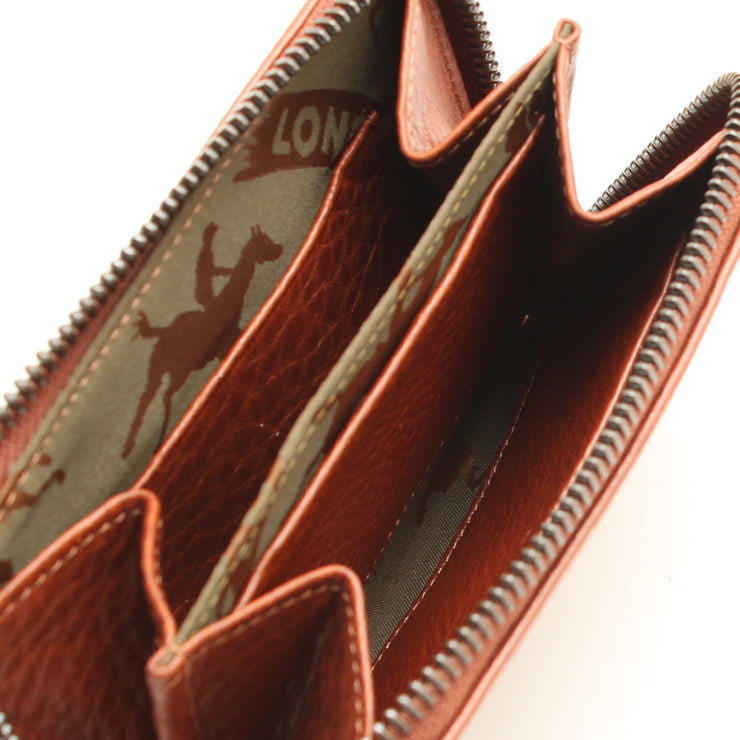Longchamp Leather Zip Coin Purse- Card Holder- Cognac