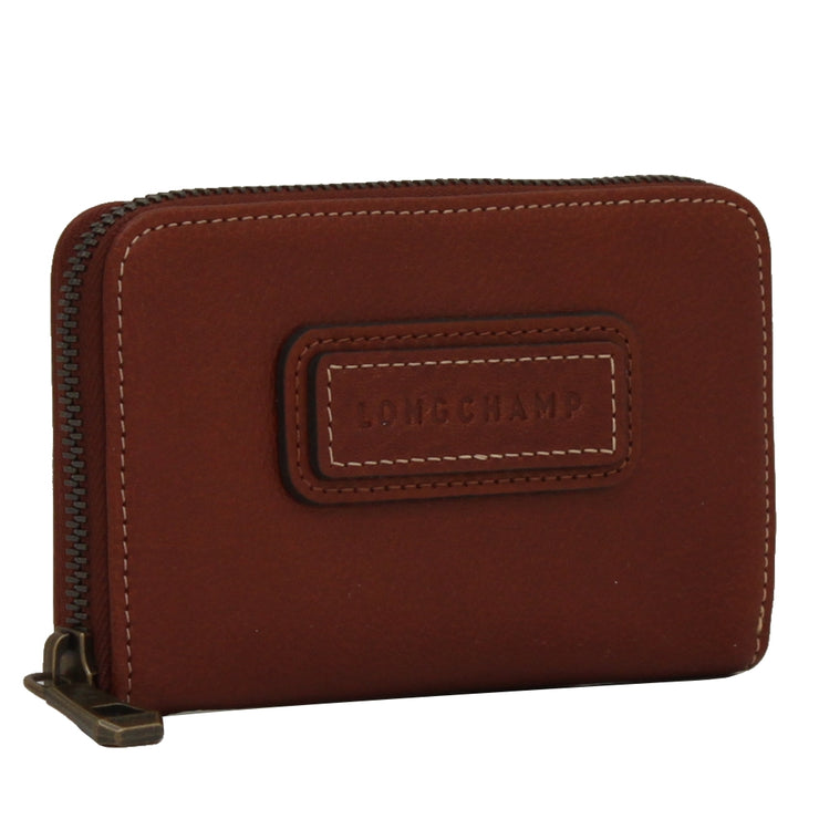 Longchamp Leather Zip Coin Purse- Card Holder- Cognac