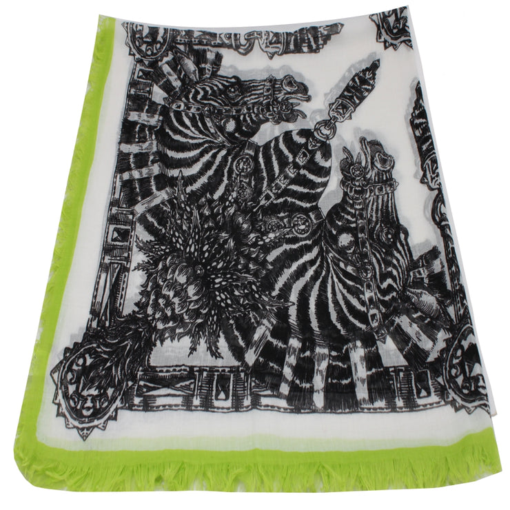 Echo Zebra Contrast Fringe Square Scarf- Black
