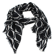 Echo Geometric Pattern Fringe Wrap Scarf- Black