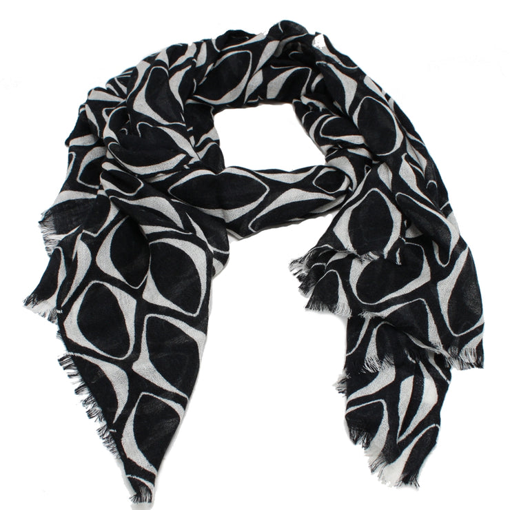 Echo Geometric Pattern Fringe Wrap Scarf- Black