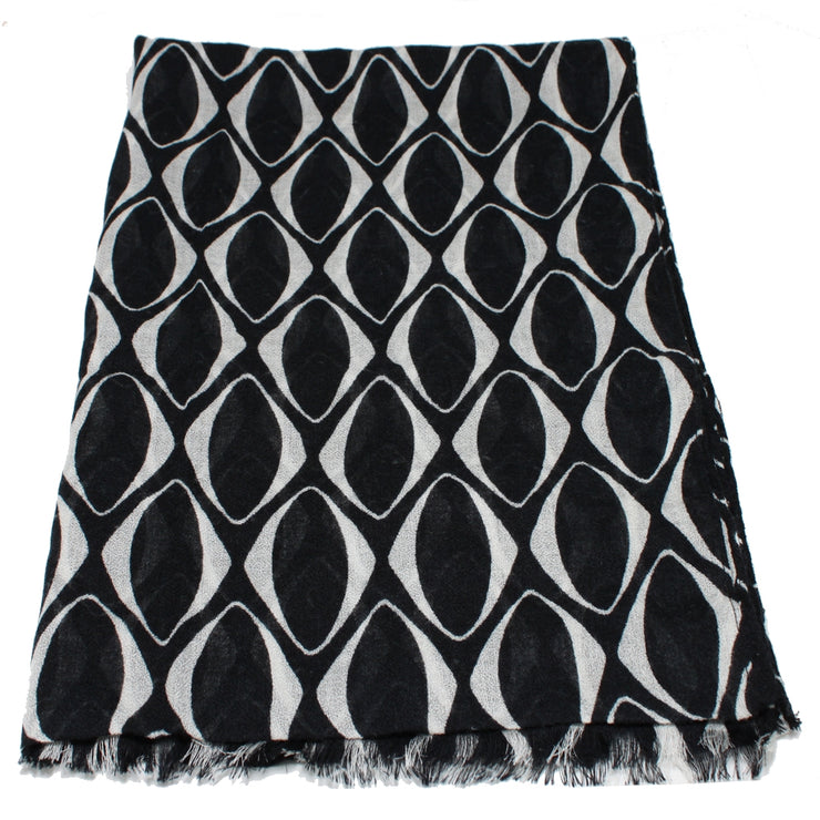 Echo Geometric Pattern Fringe Wrap Scarf- Black