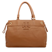 Tory Burch Stacked "T" Leather Tote Bag- Tan