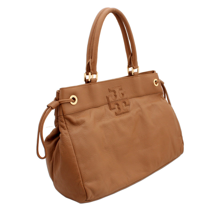 Tory Burch Stacked "T" Leather Tote Bag- Tan