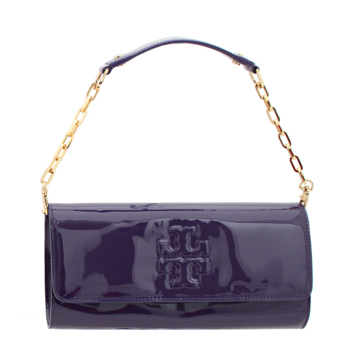 Tory Burch Embossed Patent Leather Clutch Bag- Dark Purple