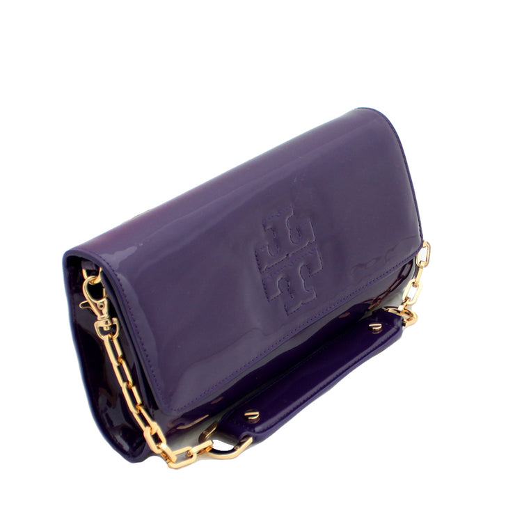 Tory Burch Embossed Patent Leather Clutch Bag- Dark Purple