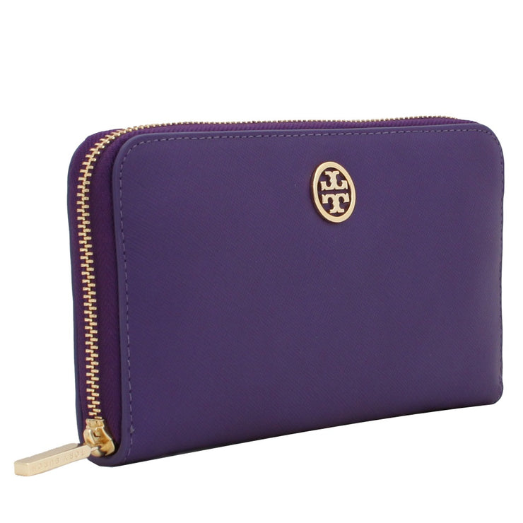 Tory Burch Robinson Stripe Zip Continental Wallet- Black