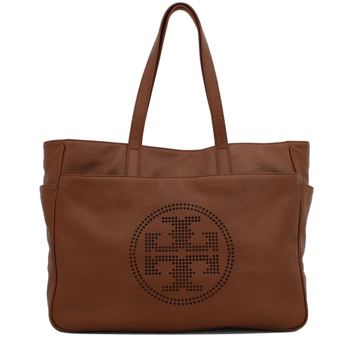 Tory Burch Perforated Logo East West Leather Tote Bag- Original Tan