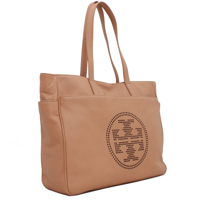 Tory Burch Perforated Logo East West Leather Tote Bag- Original Tan