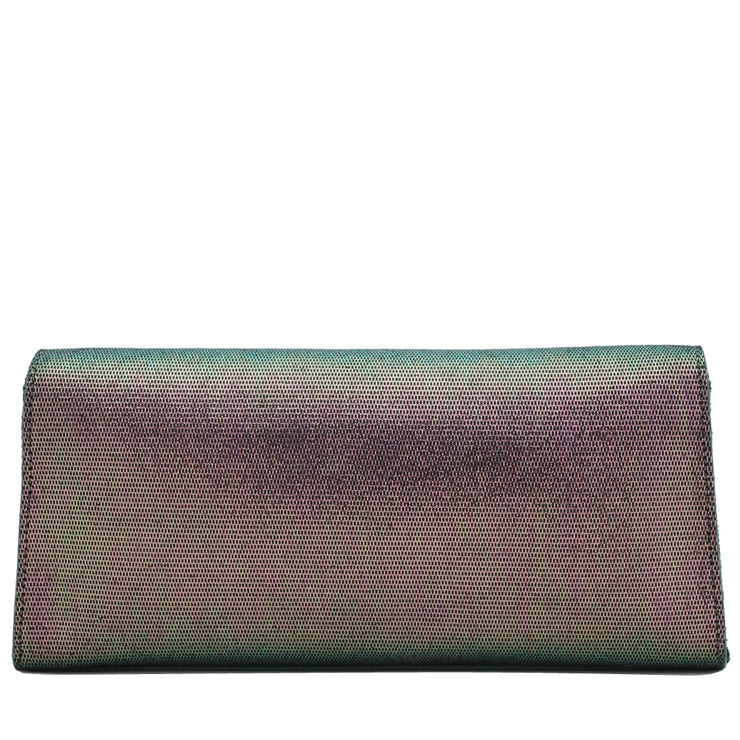 Tory Burch Austin Iridescent Flap Clutch Bag- Green Metal