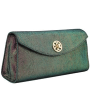Tory Burch Austin Iridescent Flap Clutch Bag- Green Metal
