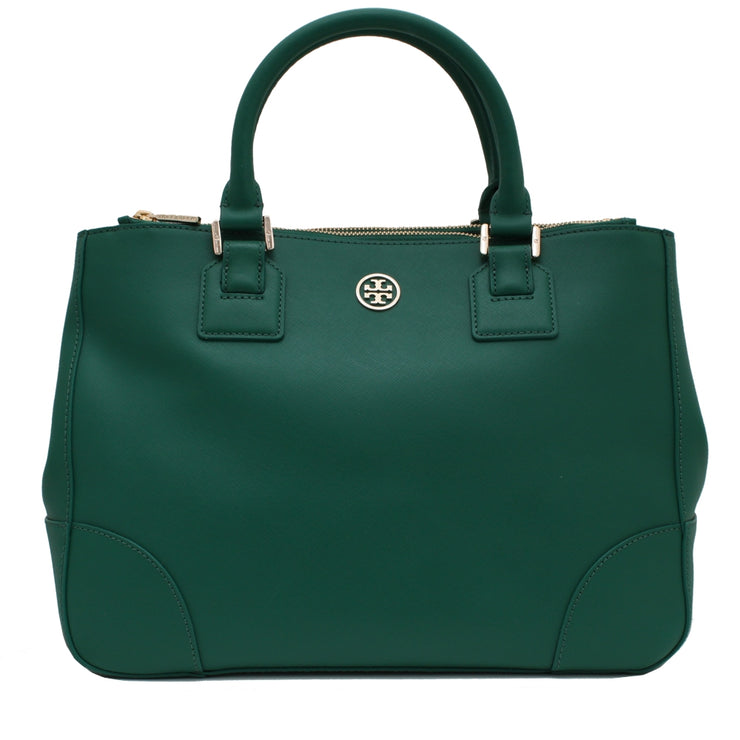 Tory Burch Robinson Double Zip Tote Bag- Malachite