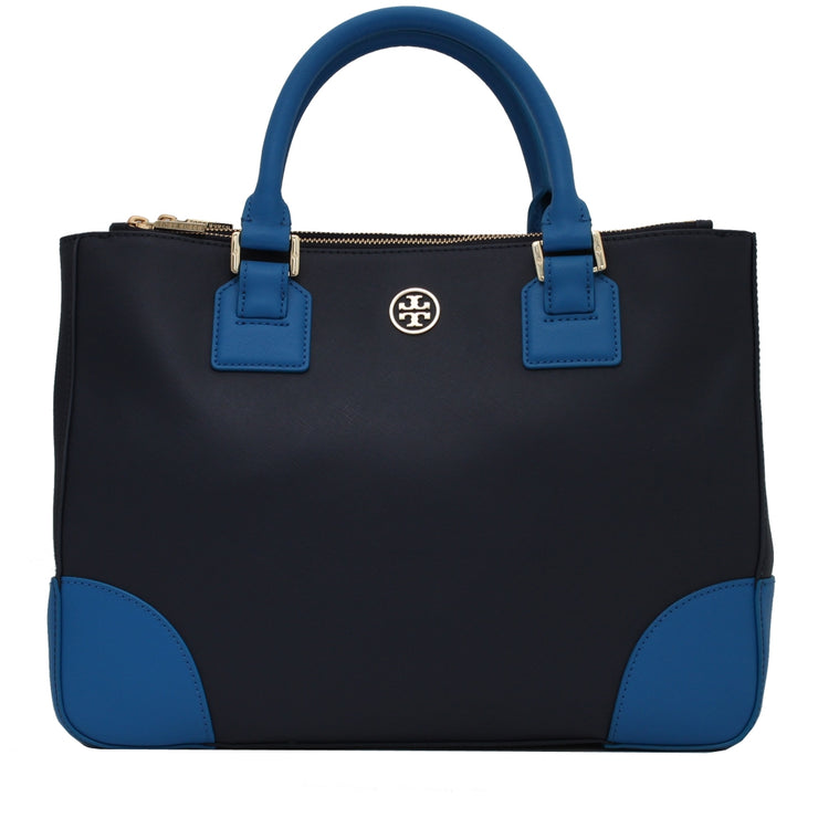 Tory Burch Robinson Colour-Block Double Zip Tote Bag- Tory Navy-Evening