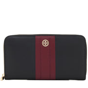 Tory Burch Robinson Stripe Zip Continental Wallet- Black