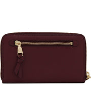 Tory Burch Robinson Pebbled Large Zip Continental Wallet- Deep Berry