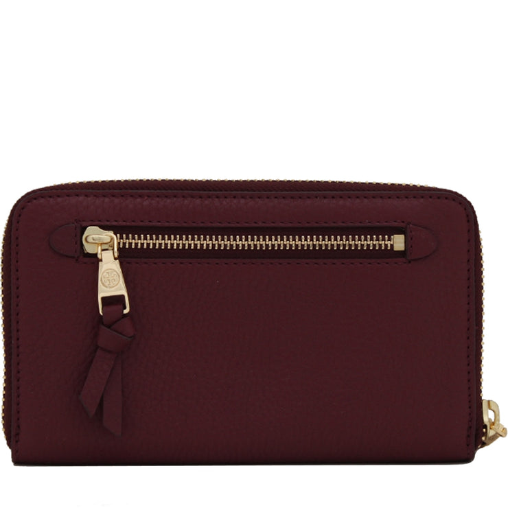 Tory Burch Robinson Pebbled Large Zip Continental Wallet- Deep Berry
