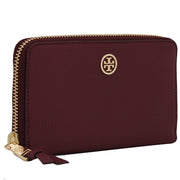 Tory Burch Robinson Pebbled Large Zip Continental Wallet- Deep Berry