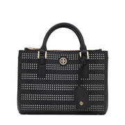 Tory Burch Robinson Perforated Micro Double Zip Tote Bag- Black-Birch