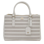 Tory Burch Robinson Perforated Mini Double Zip Tote Bag- Birch-Luggage