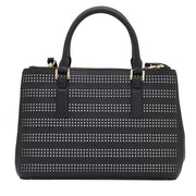 Tory Burch Robinson Perforated Mini Double Zip Tote Bag- Black-Birch