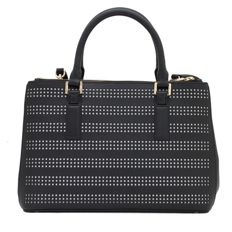 Tory Burch Robinson Perforated Mini Double Zip Tote Bag- Black-Birch