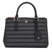 Tory Burch Robinson Perforated Mini Double Zip Tote Bag- Black-Birch