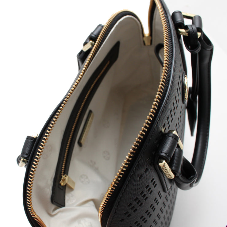 Tory Burch Robinson Perforated Dome Satchel Bag- Black-Birch