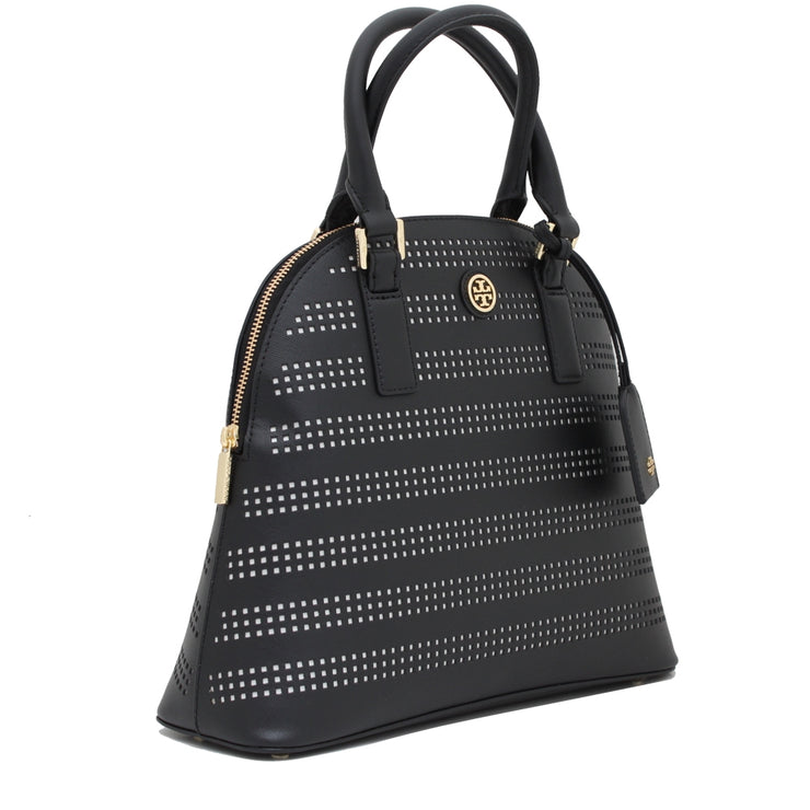 Tory Burch Robinson Perforated Dome Satchel Bag- Black-Birch