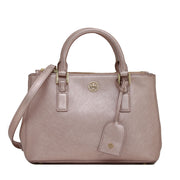 Tory Burch Robinson Metallic Micro Double-Zip Tote- Rose Gold