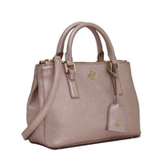 Tory Burch Robinson Metallic Micro Double-Zip Tote- Rose Gold