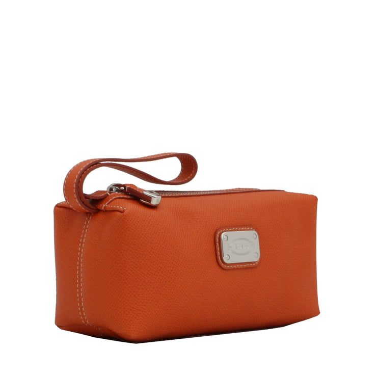 Tod's Pebbled Leather Wristlet Pouch- Orange
