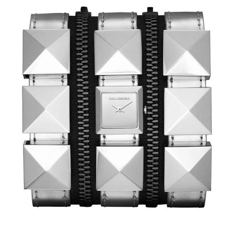 Karl Lagerfeld Watch KL2007- Karl Zip Triple Strap Silver Cuff Ladies Watch